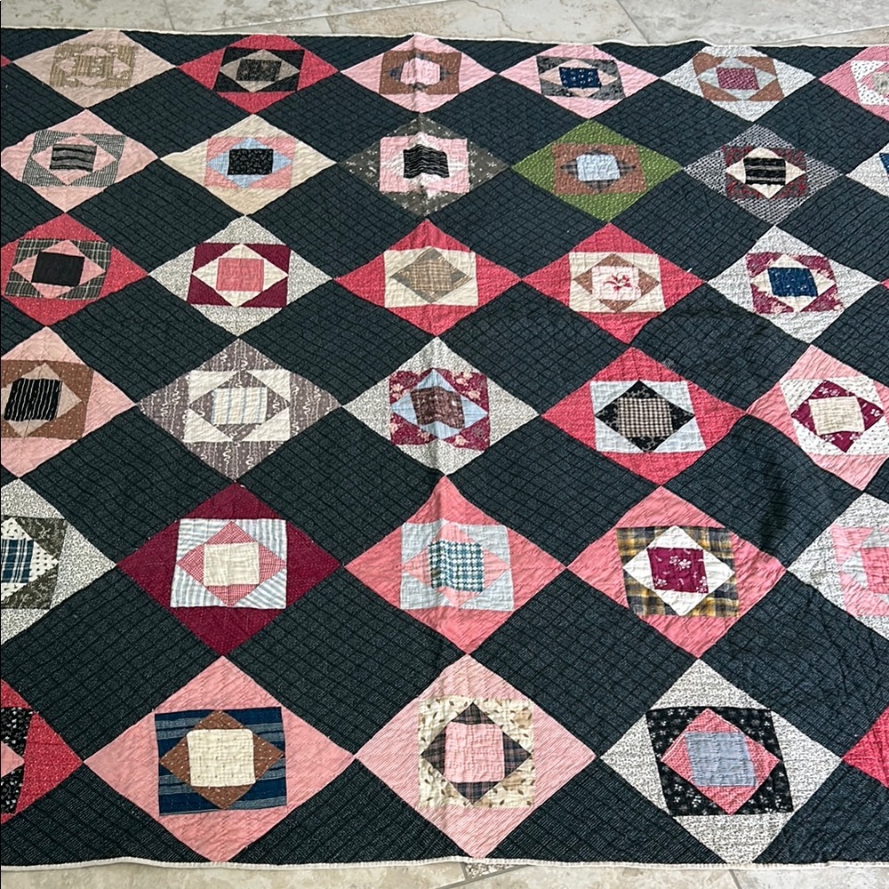 SALE❗️Patchwork Quilt 1880s Pennsylvania Square within Square within Square! - Picture 8 of 17